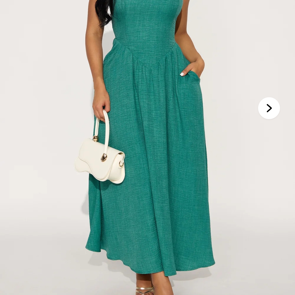 Fashion Nova Green Pleated Halter Maxi Dress